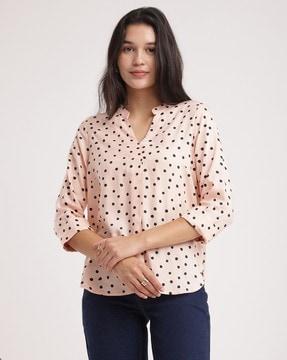 women regular fit polka-dot printed top