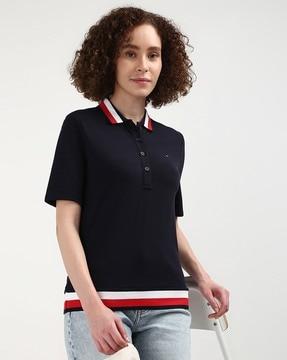 women regular fit polo t-shirt with contrast tipping