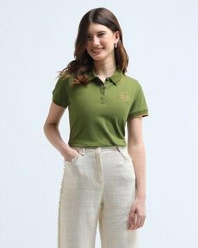 women regular fit polo t-shirt with logo embroidered