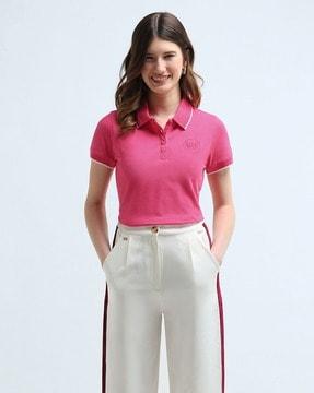 women regular fit polo t-shirt with logo embroidered