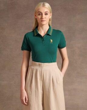 women regular fit polo t-shirt with logo embroidered