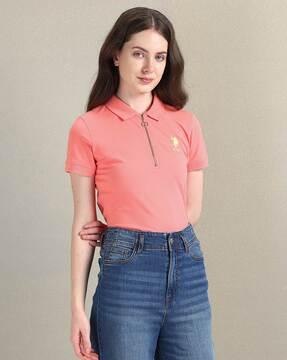 women regular fit polo t-shirt with logo embroidery