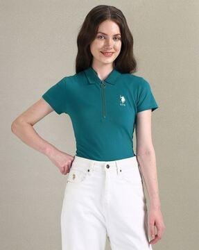 women regular fit polo t-shirt with logo embroidery