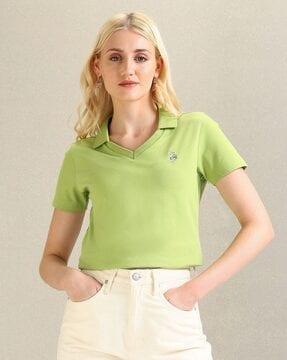 women regular fit polo t-shirt with logo embroidery