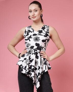 women regular fit printed peplum top