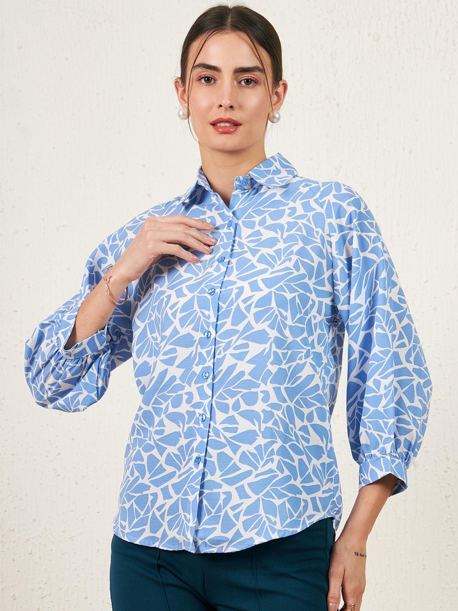women regular fit printed spread collar shirt
