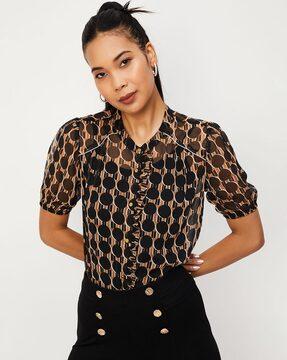 women regular fit printed v-neck top