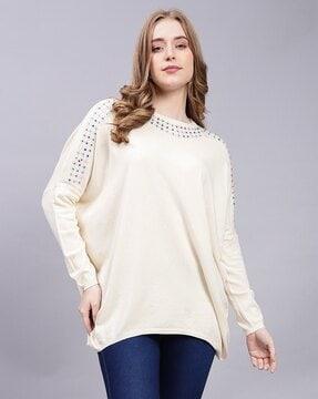 women regular fit pullover with round neck