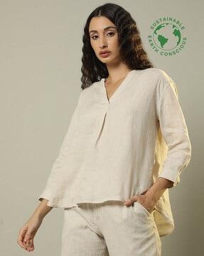 women regular fit pure linen top