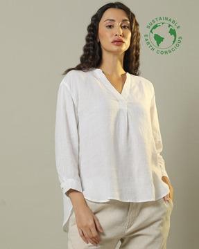 women regular fit pure linen top