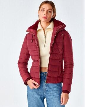 women regular fit quilted puffer jacket