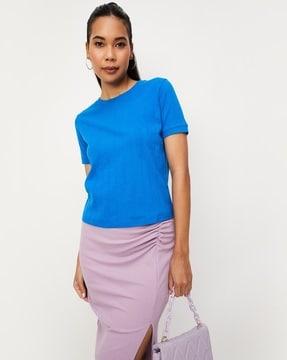 women regular fit ribbed round-neck top