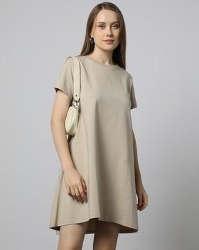 women regular fit round-neck a-line dress