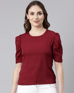 women regular fit round-neck crumble top