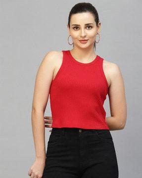 women regular fit round-neck sleeveless top