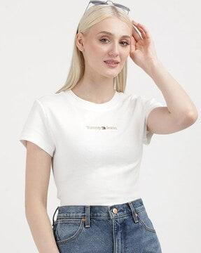 women regular fit round-neck t-shirt with brand embroidery