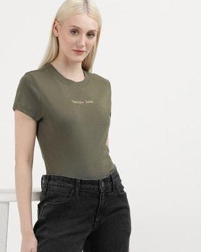 women regular fit round-neck t-shirt with brand embroidery