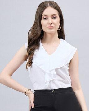 women regular fit ruffled top