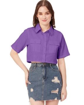 women regular fit shirt top with flap pockets