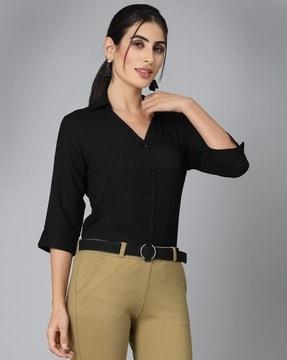 women regular fit shirt with band-collar