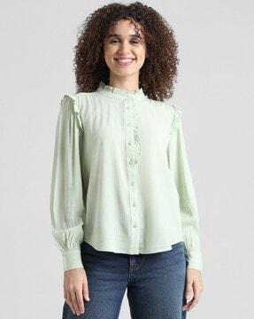 women regular fit shirt with bishop sleeves