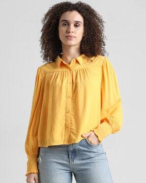 women regular fit shirt with bishop sleeves