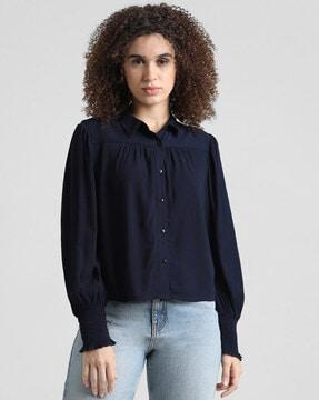 women regular fit shirt with bishop sleeves