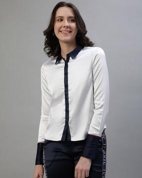 women regular fit shirt with contrast hem