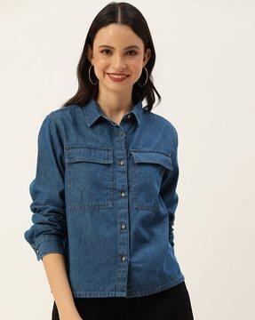women regular fit shirt with contrast stitching