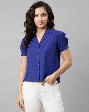 women regular fit shirt with cuban collar