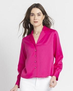 women regular fit shirt with cuban collar