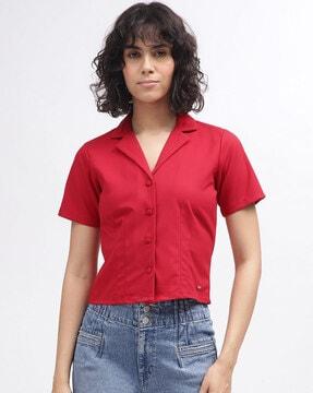 women regular fit shirt with cuban collar