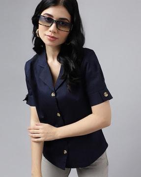 women regular fit shirt with cuban collar