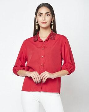 women regular fit shirt with embroidered detail