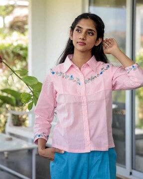 women regular fit shirt with embroidery
