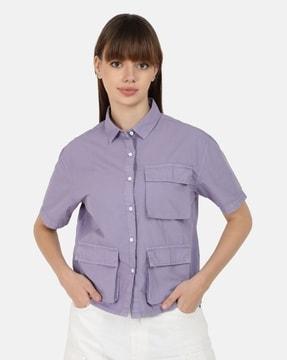 women regular fit shirt with flap pockets