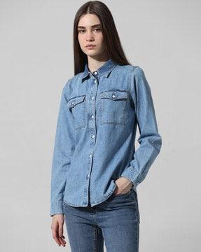 women regular fit shirt with flip pockets