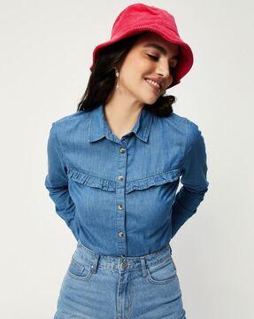 women regular fit shirt with frilled detail