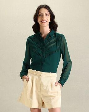 women regular fit shirt with lace trim