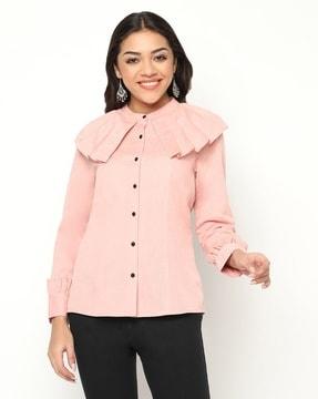 women regular fit shirt with mandarin collar