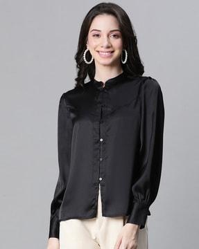 women regular fit shirt with mandarin collar