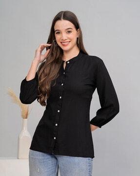 women regular fit shirt with mandarin collar