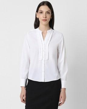 women regular fit shirt with mandarin collar