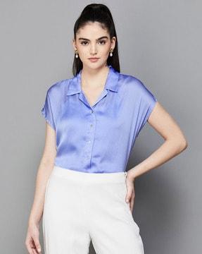 women regular fit shirt with notched lapel