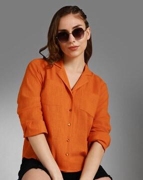 women regular fit shirt with patch pocket