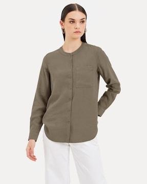 women regular fit shirt with patch pocket