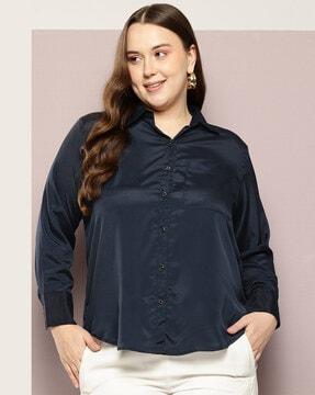 women regular fit shirt with patch pocket