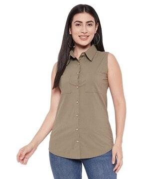 women regular fit shirt with patch pockets