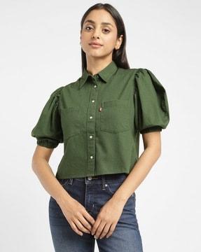 women regular fit shirt with patch pockets