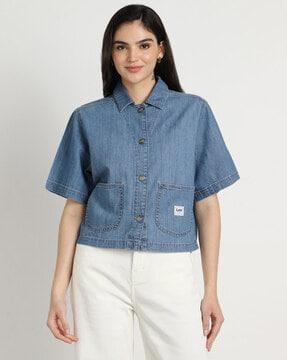 women regular fit shirt with patch pockets